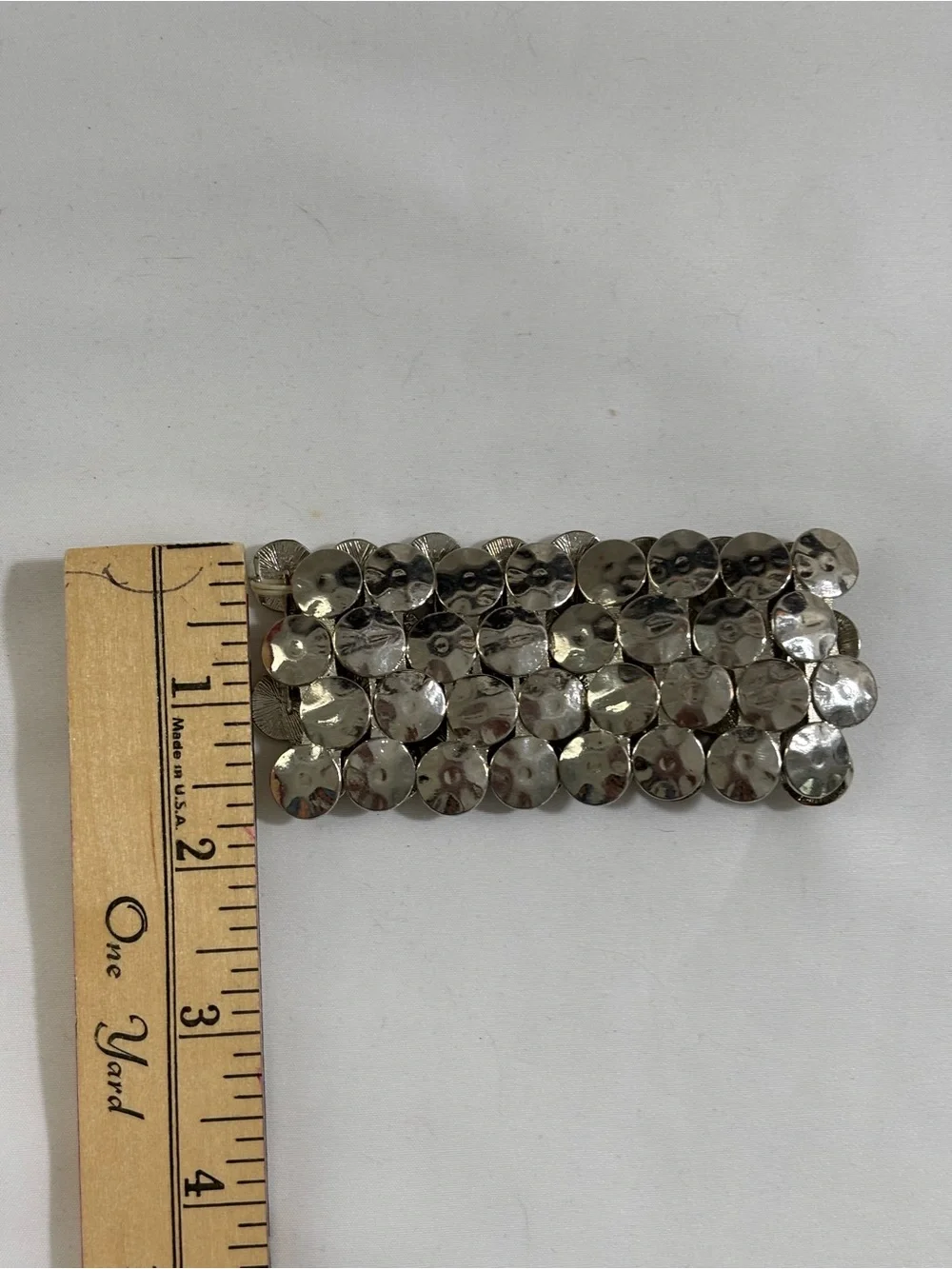 Vintage Silver tone Disc Link Stretch Bracelet 2” wide